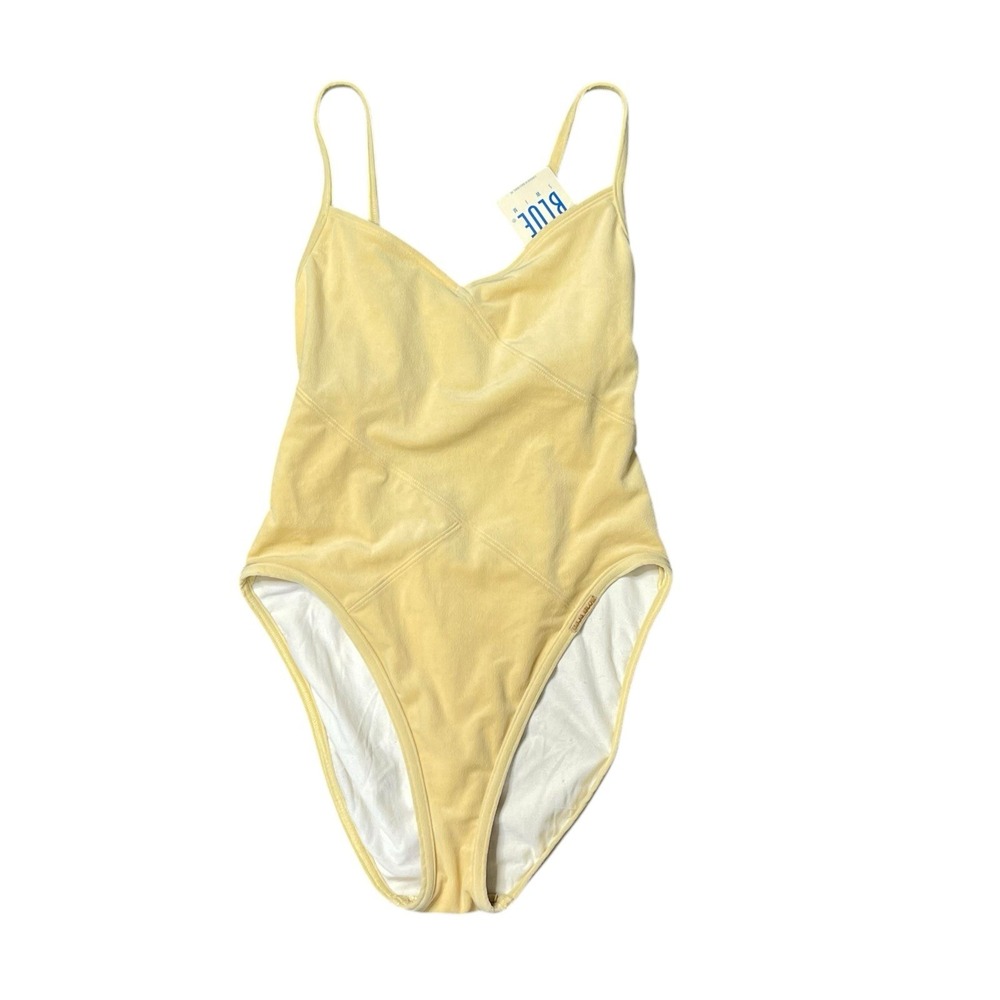 Baja Blue Womens One  Piece  Swimsuit‎ Gold Bathing Suit 14 Suede spandex lNWT